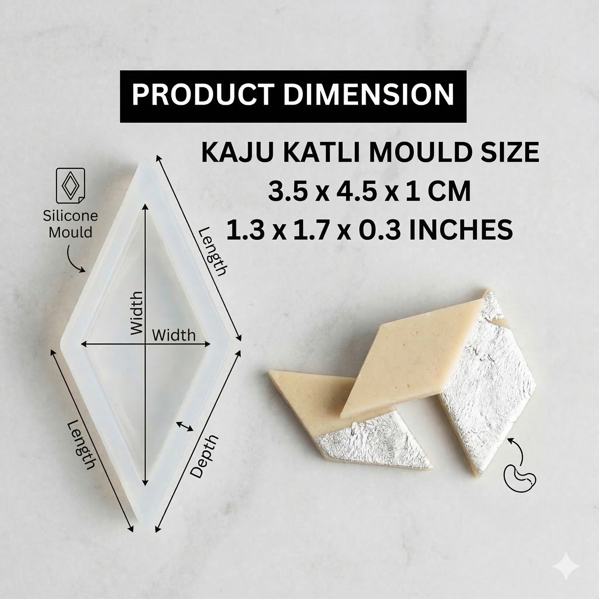 Kaju Katli Mould- Single Cavity – Detail View | Melt & Mold