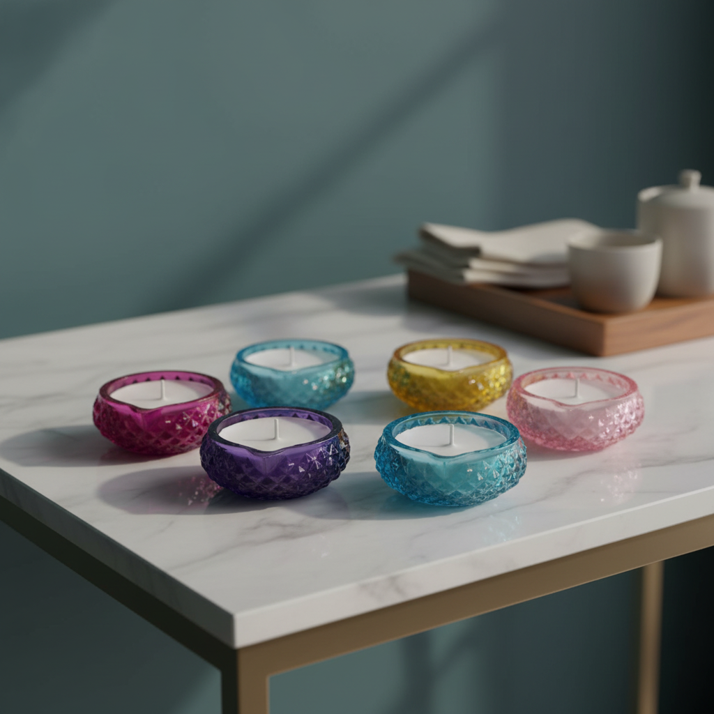 Glass Diya Candle-Assorted color – Product View | Melt & Mold