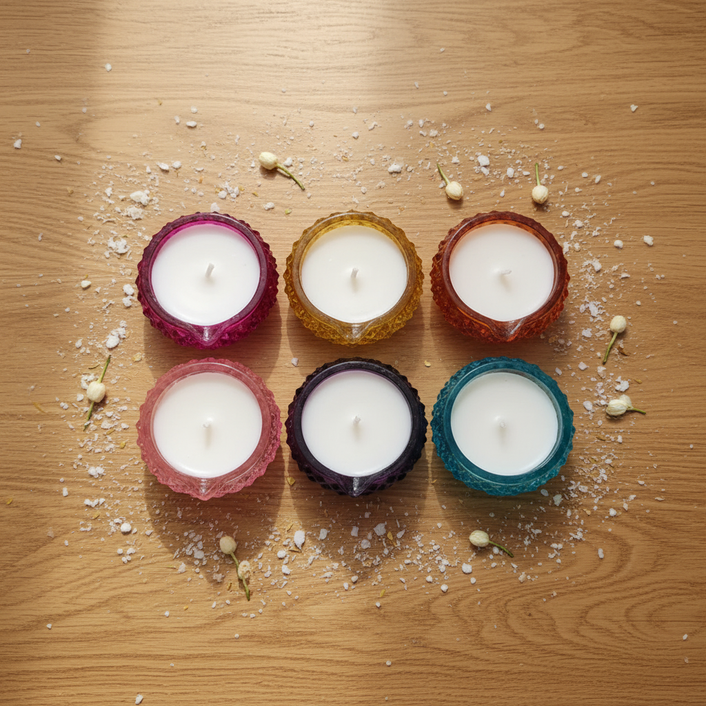 Glass Diya Candle-Assorted color – Size Reference | Melt & Mold