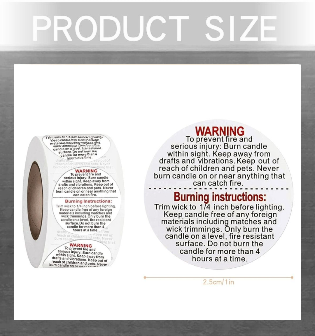 1 Inch Candle Warning Stickers