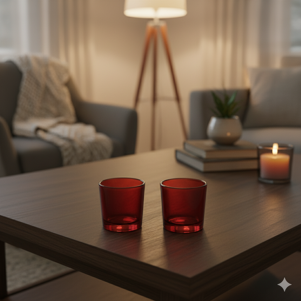 Red Shot Glass Jar- Set Of 2 (Approx. 50 ml)