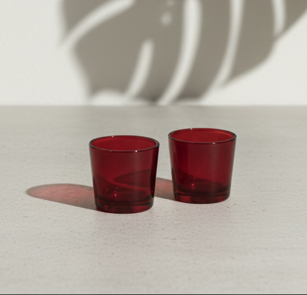 Red Shot Glass Jar- Set Of 2 (Approx. 50 ml)