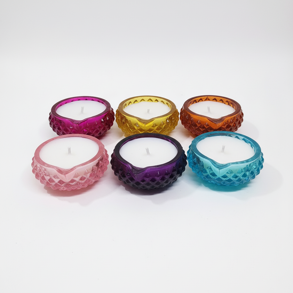 Glass Diya Candle-Assorted color – Detail View | Melt & Mold