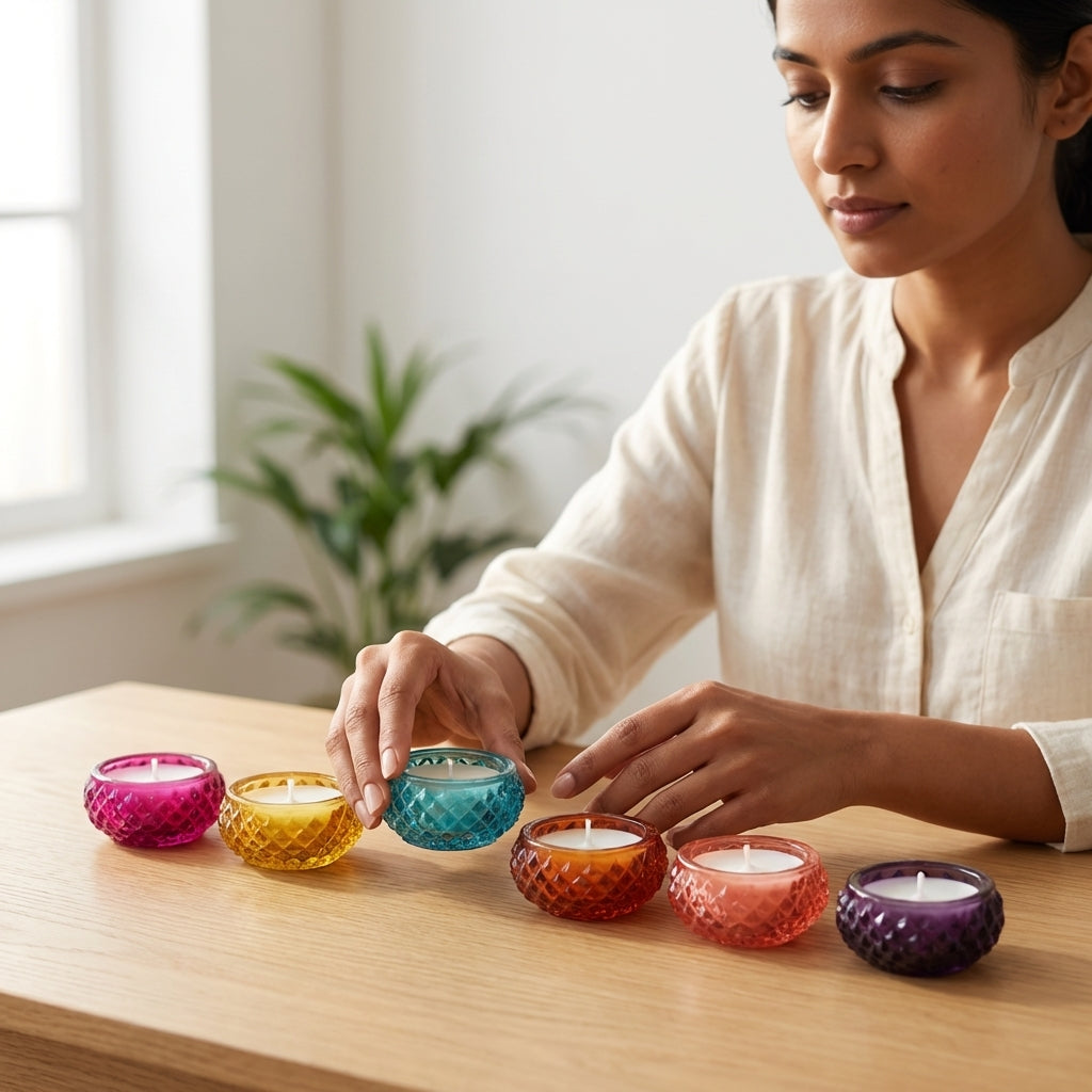 Glass Diya Candle-Assorted color – Close-Up | Melt & Mold