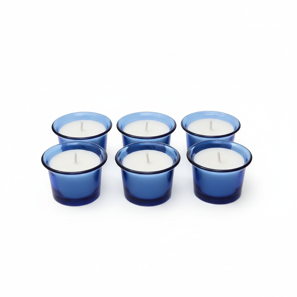 Shot Glass Candle- Curved Blue – Product View | Melt & Mold