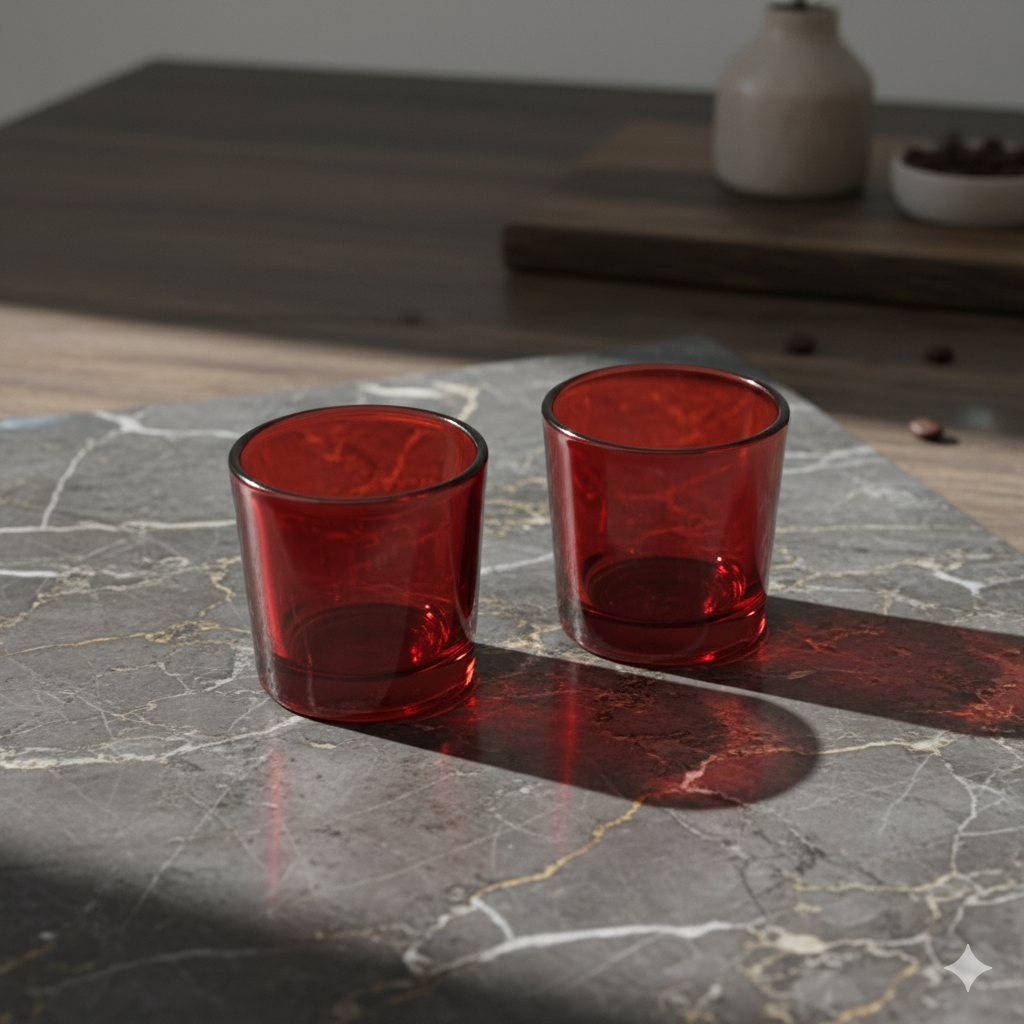 Red Shot Glass Jar- Set Of 2 (Approx. 50 ml)