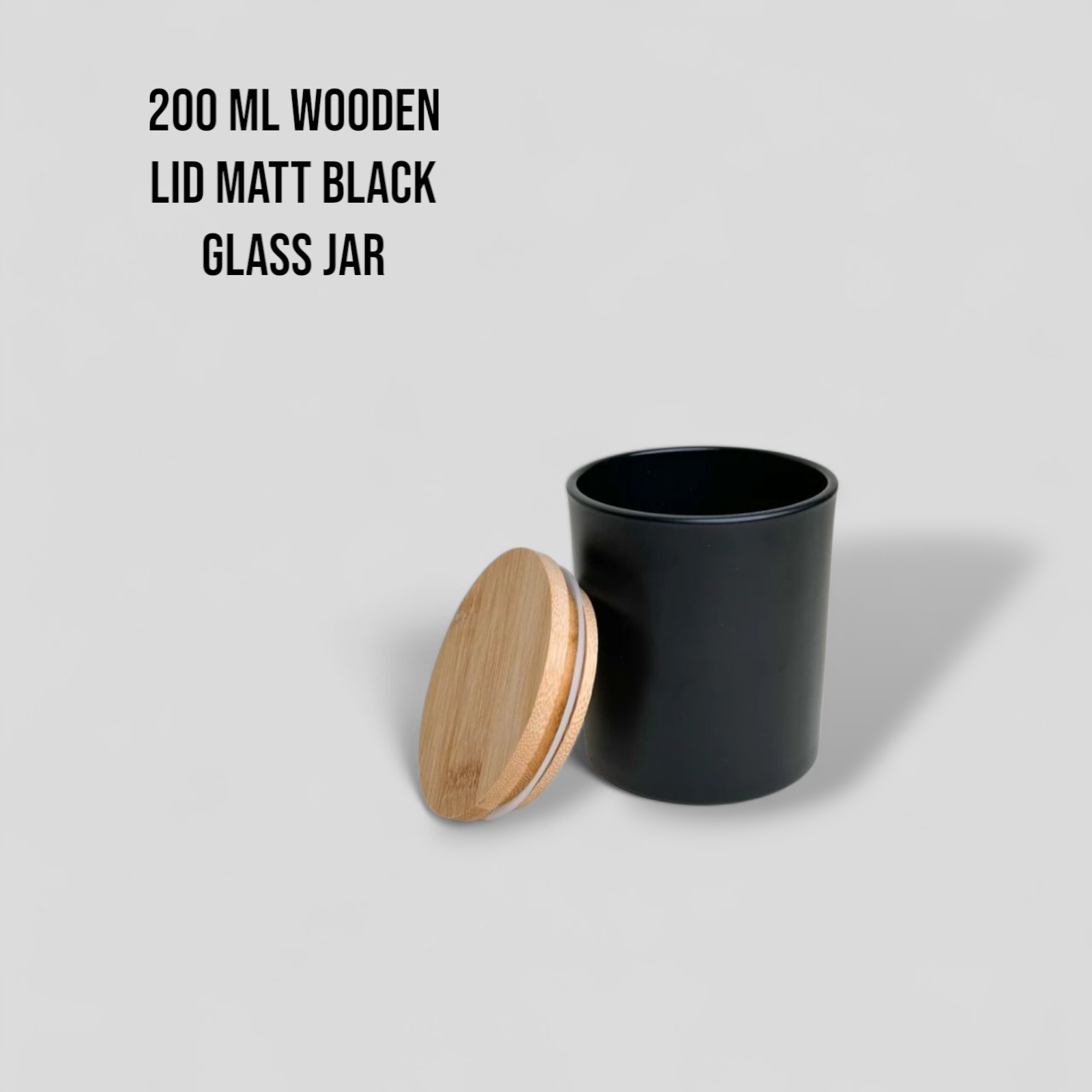 200 ml Wooden Lid Matt Black Glass Jar