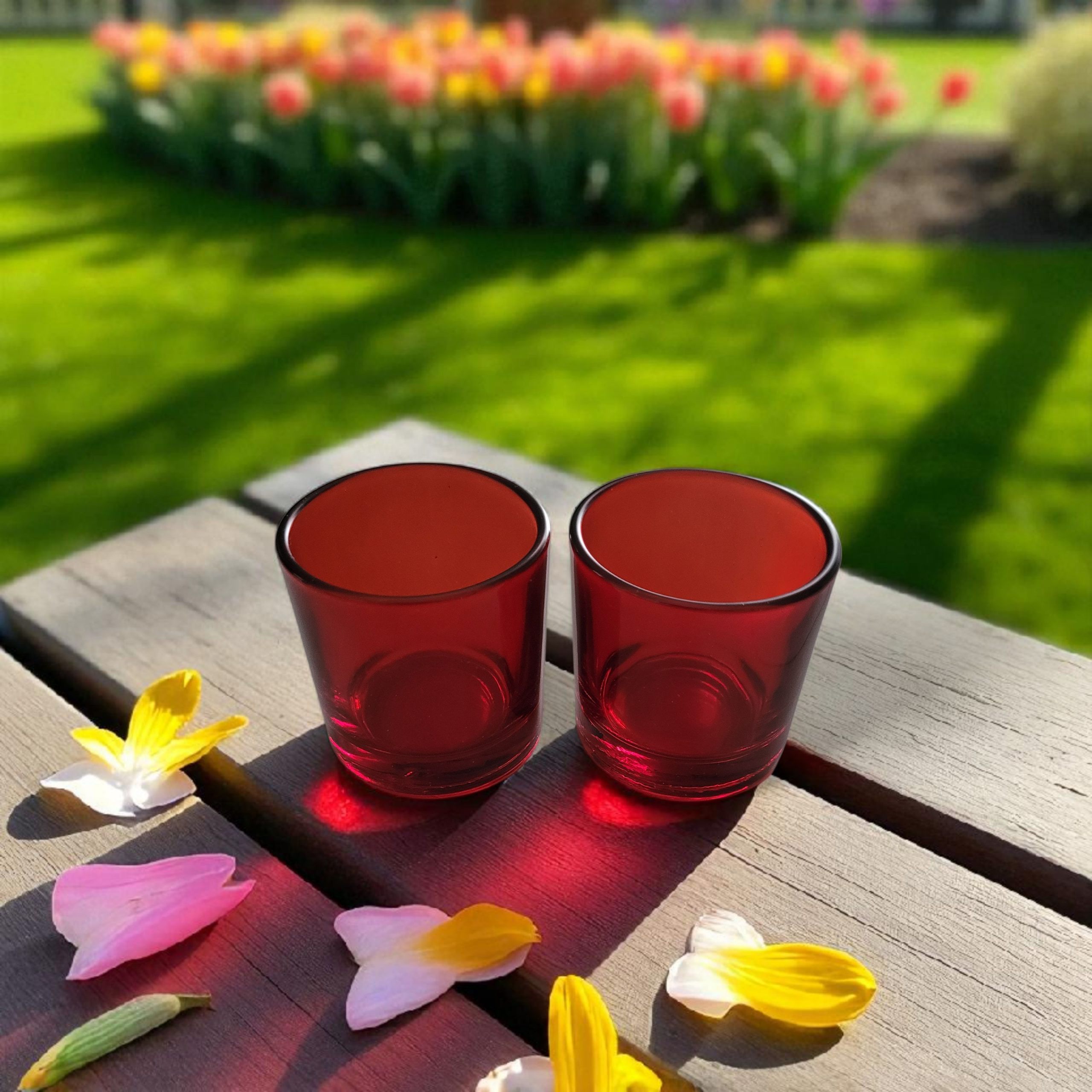 Red Shot Glass Jar- Set Of 2