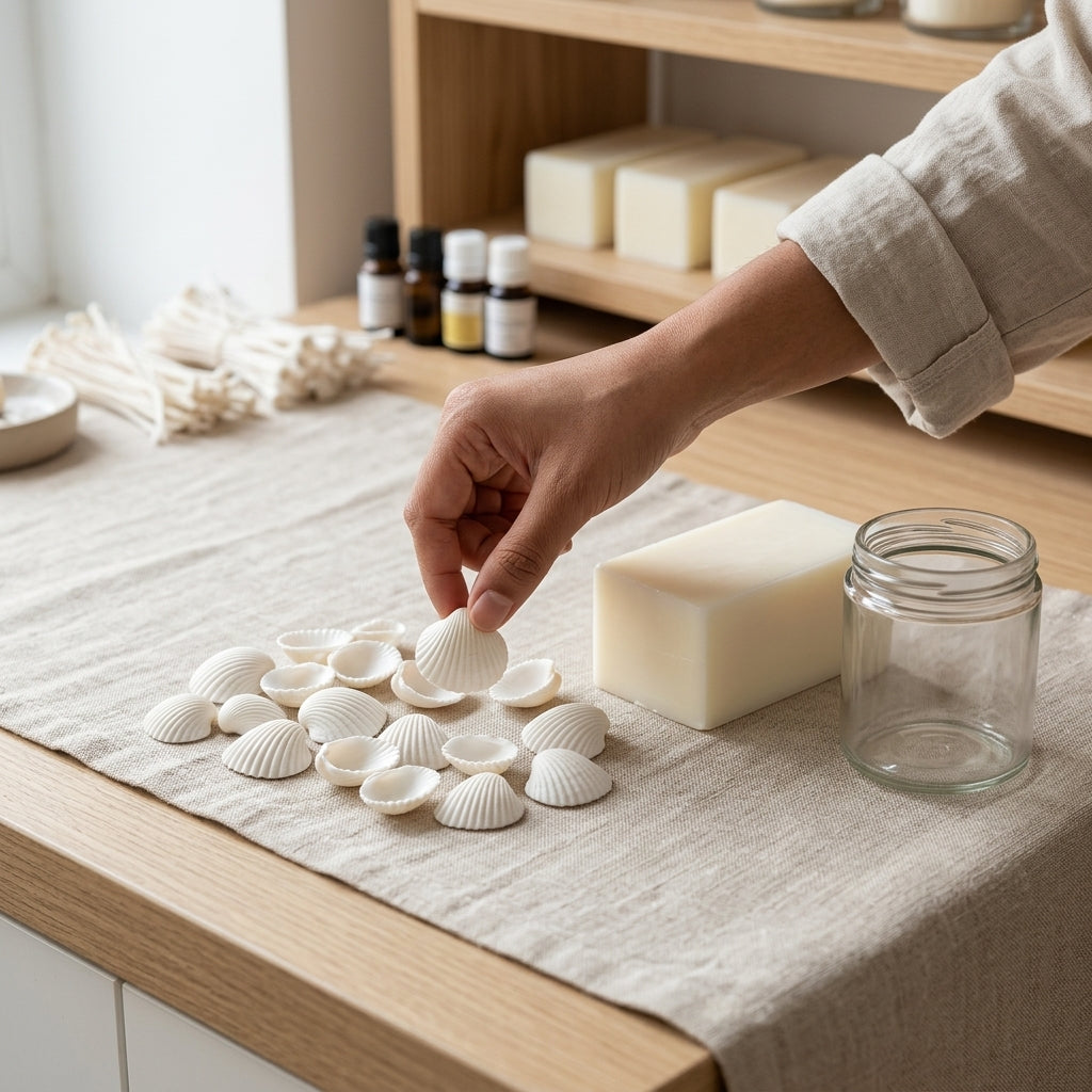 White Shells for Candle Making – 50g Packet | Melt & Mold