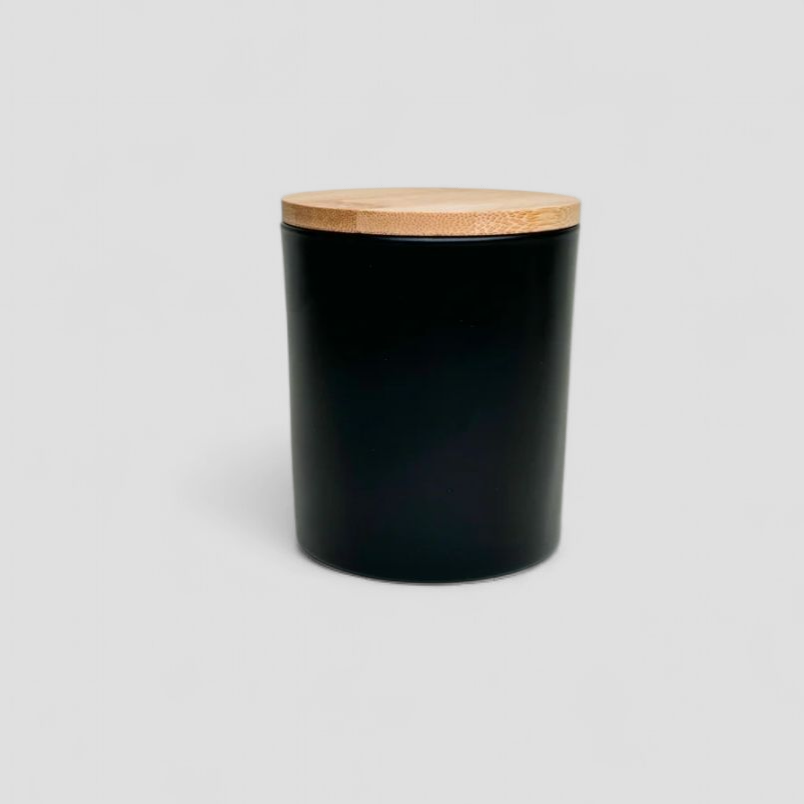 200 ml Wooden Lid Matt Black Glass Jar